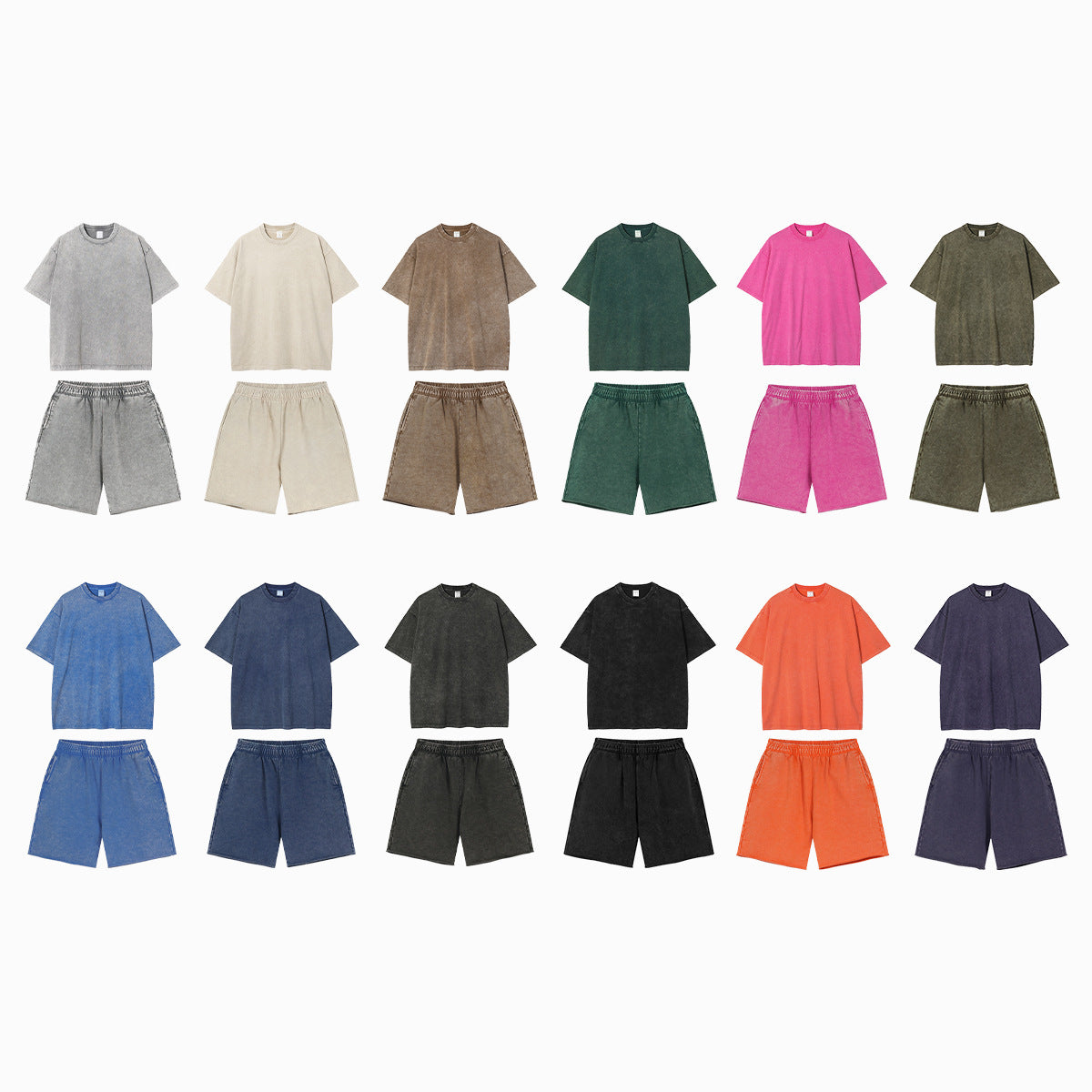 Vintage Dyed Oversize Short-sleeve T-shirt & Vintage Dyed Short Sweatpants Setup WN6631
