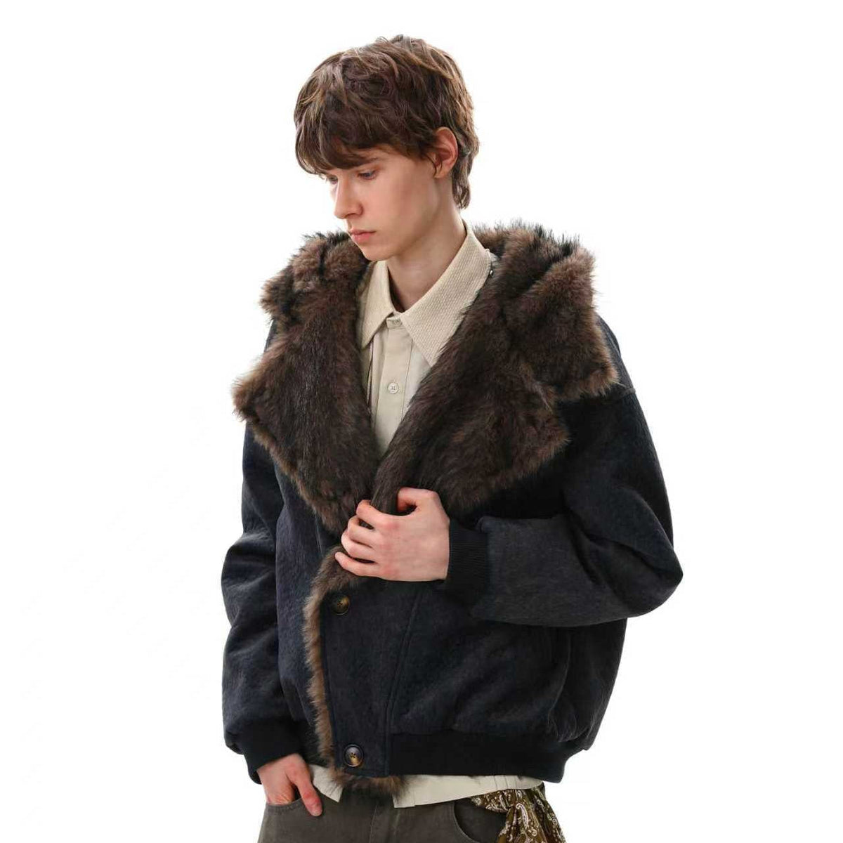 Deconstruction Fleece Lining Hooded Oversize Puffer Jacket WN27922