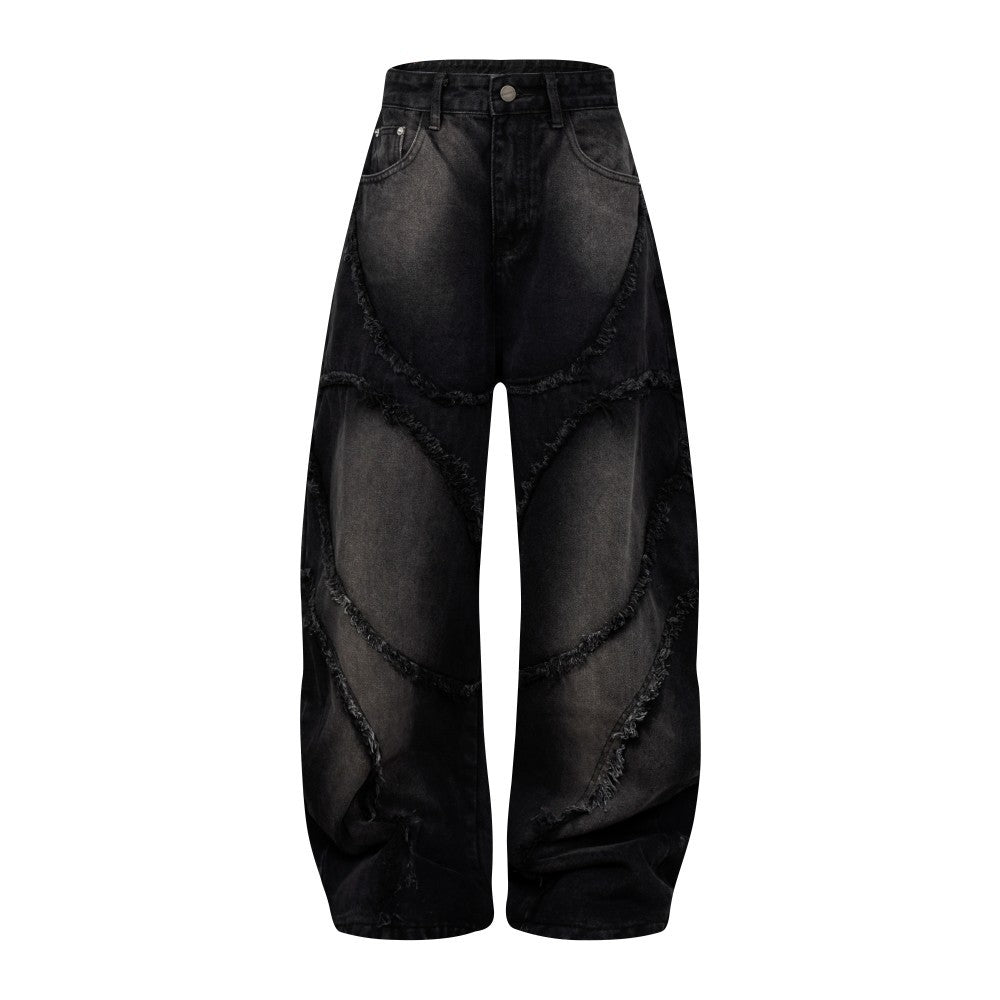 Faded Raw-Edge Wide Leg Denim Jeans WN28121