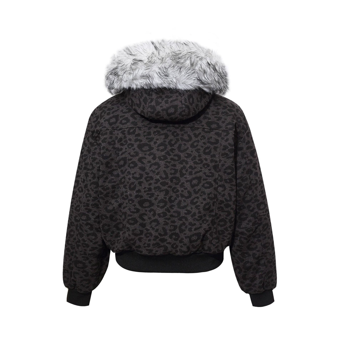 Leopard Print Fake Fur Trim Hooded Oversize Puffer Jacket WN27919