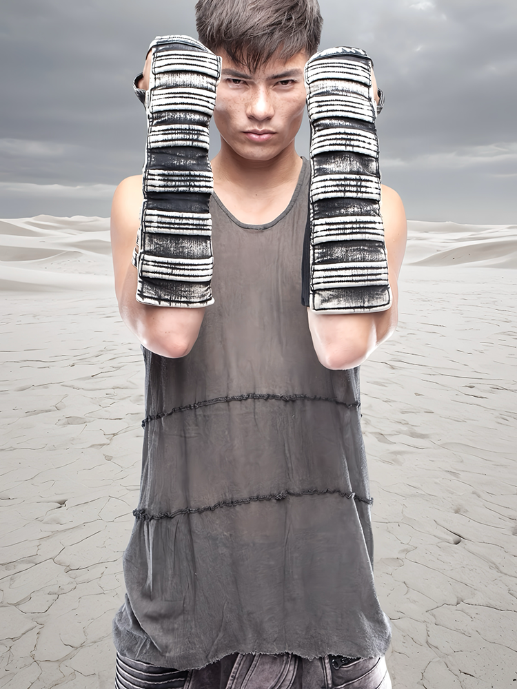 Washed Hollow-Out Deconstructed Long Fingerless Gloves WN21978