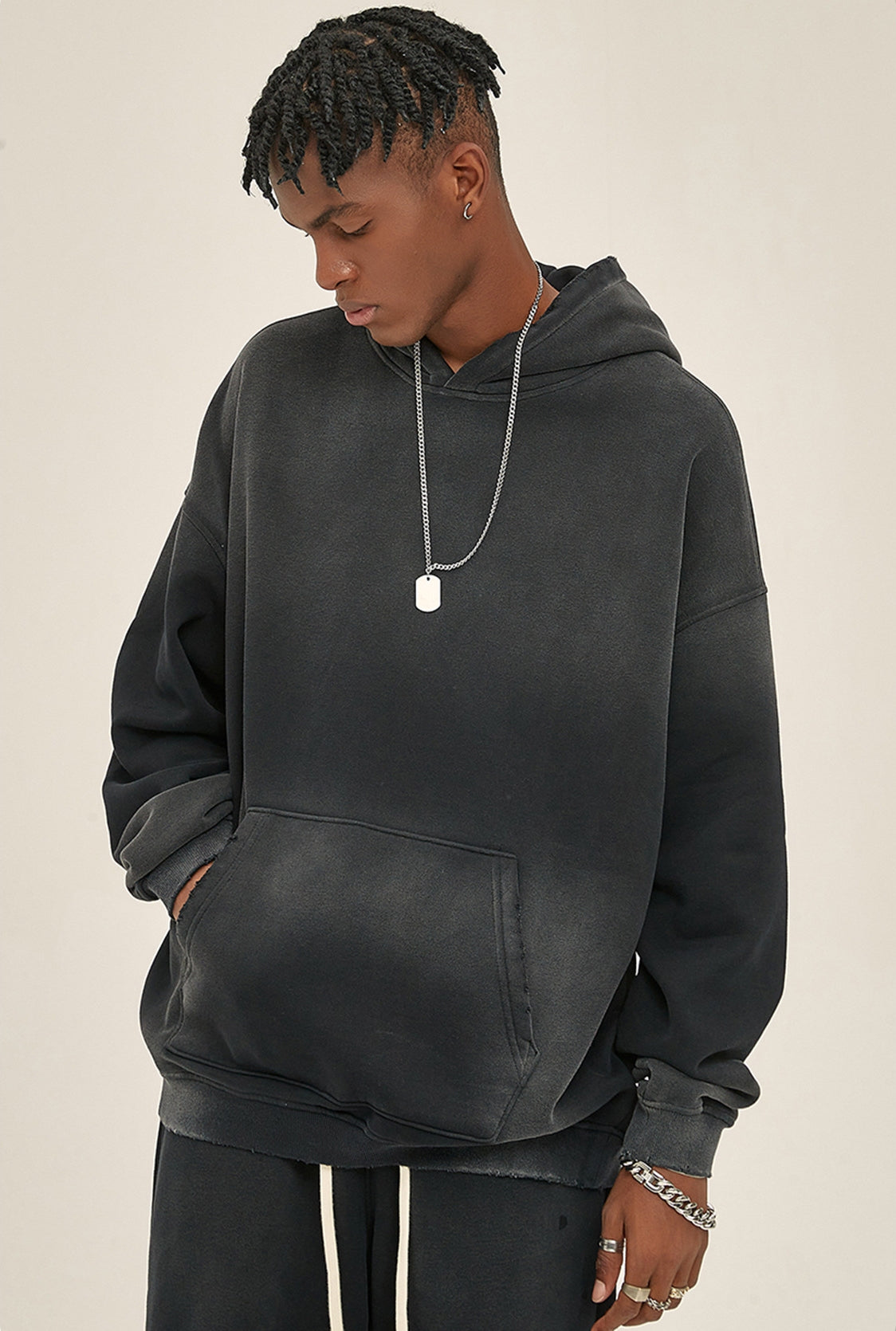 Fleece Lining Spray-dye Damage Oversize Hoodie & Fleece Lining Sweatpants WN9969
